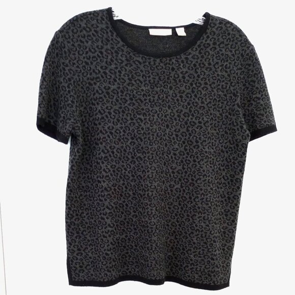 Nordstrom Wool Blend Black & Grey Leopard Pattern Knit Top - Picture 1 of 8